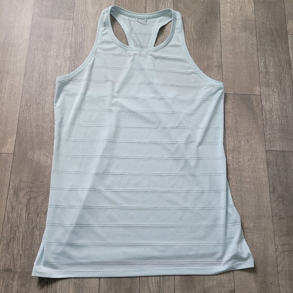 Athleta High Neck Double Strip Chi Tank top Size Large Light Green Lightweight